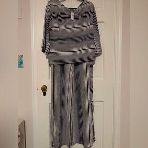 Striped Navy Blue and White Women's Matching Set